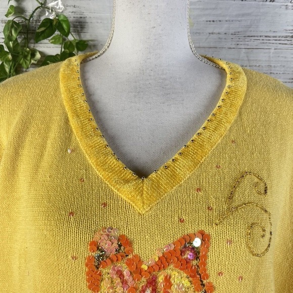 The Quacker Factory Sweater Plus size 1X Yellow Butterfly Sequins Beads Summer - Picture 6 of 15